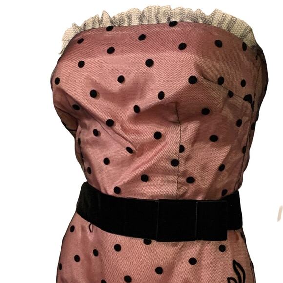 Corey Lynn Calter Pink Black Strapless Illusion Dress Size 4 Floral Lace - Picture 5 of 10